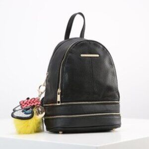 River Island Black Faux Leather Double Gold Zip Mini Backpack